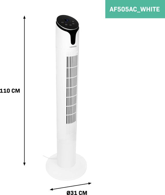 VONROC Ventilateur Luxe - Ventilateur de tour - hauteur 110 cm - télécommande incluse - 3 vitesses - fonction swing - minuterie de 15 heures - blanc