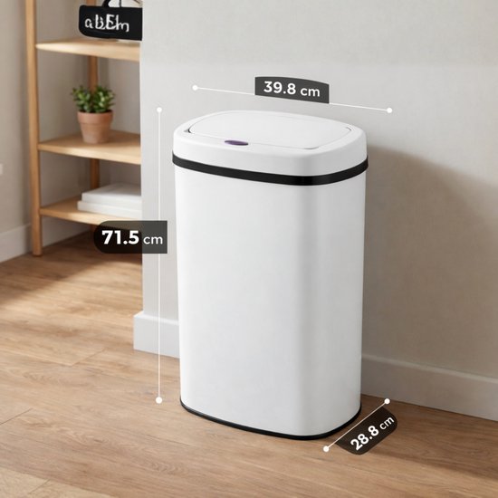 Bayt Poubelle - Poubelle 60 litres - Poubelle avec capteur - Poubelle - Corbeille - Métal - Blanc