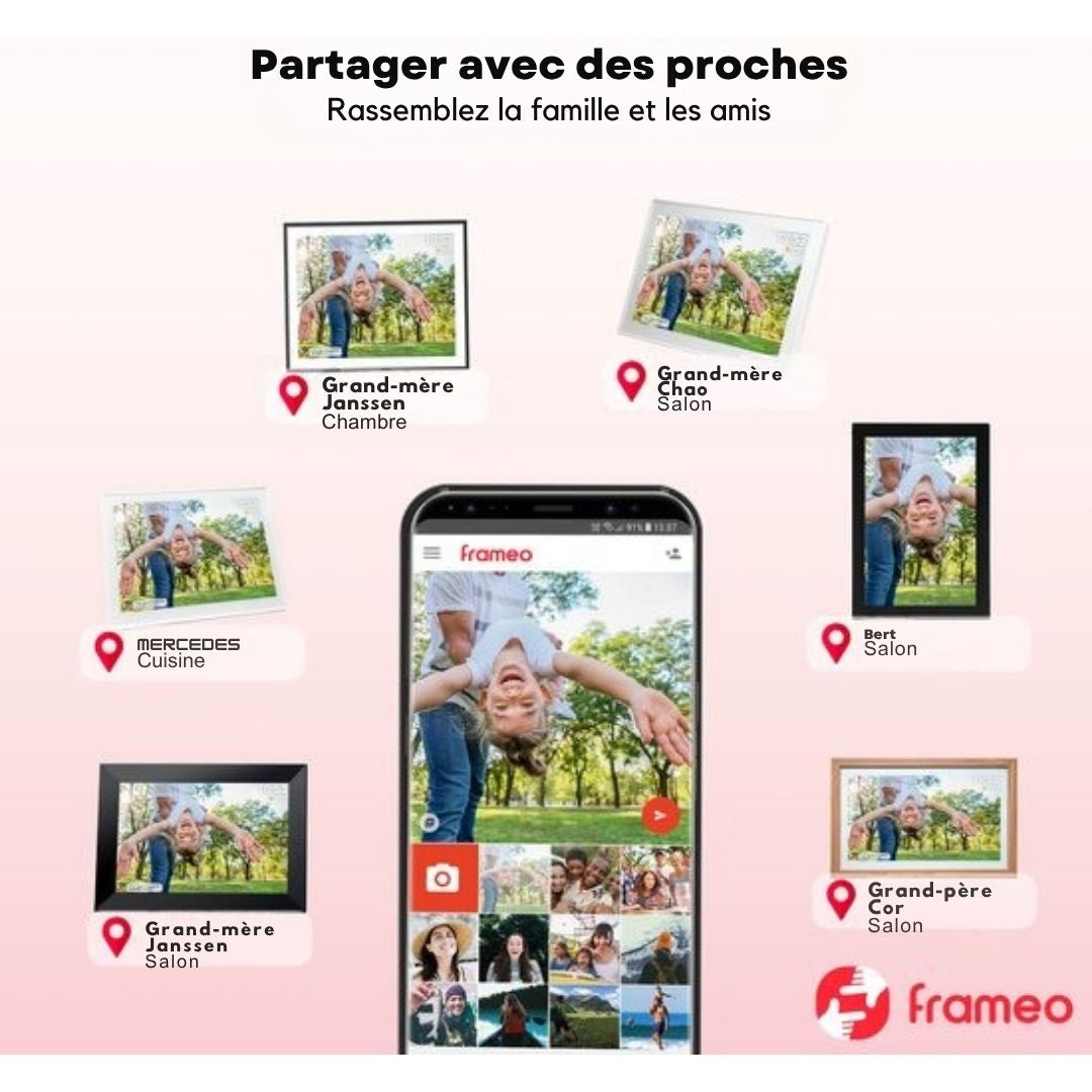 Cadre photo numérique Denver 10,1 pouces - HD - applicatio Frameo - WiFi - écran tactile IPS - 16 Go - PFF1016 - noir