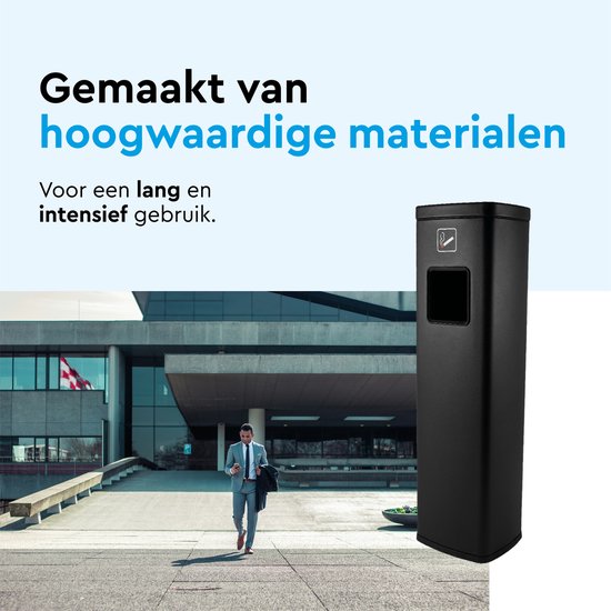 BRASQ Cendrier sur pied noir - Cendrier d'extérieur avec poubelle de 20 litres - Poteau fumeur - Poubelle avec cendrier