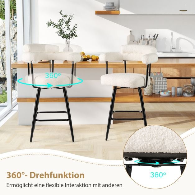 Ensemble Coast de 2 tabourets de bar - Blanc/Noir - Pivotants à 360° - Hauteur d'assise 69 cm