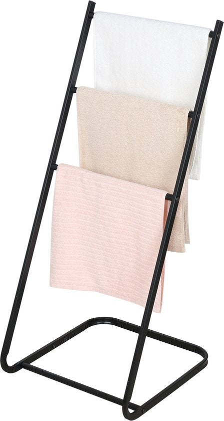 Porte-serviettes Niceey - 3 bras - Barre porte-serviettes - Porte-serviettes de salle de bains - Porte-serviettes sur pied - Métal - Patins en feutre anti-rayures - Noir