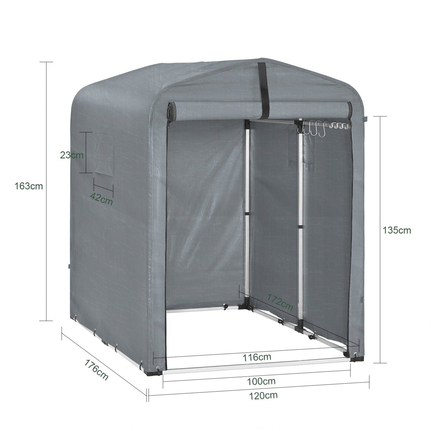 sobuy Abri de jardin extérieur - abri motorisé étanche avec crochets - abri vélo et rangement outils - gris - 120 × 176 × 163 cm