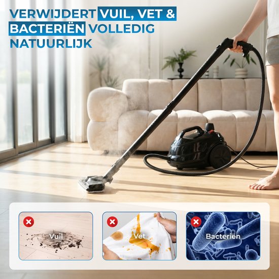 Powell Steam Cleaner - Nettoyeur de tapis - Nettoyeur à vapeur portatif - Nettoyeur de taches - Nettoyeur - Accessoires inclus - Pour sol, canapé, salle de bain, tapis et fenêtres - Noir