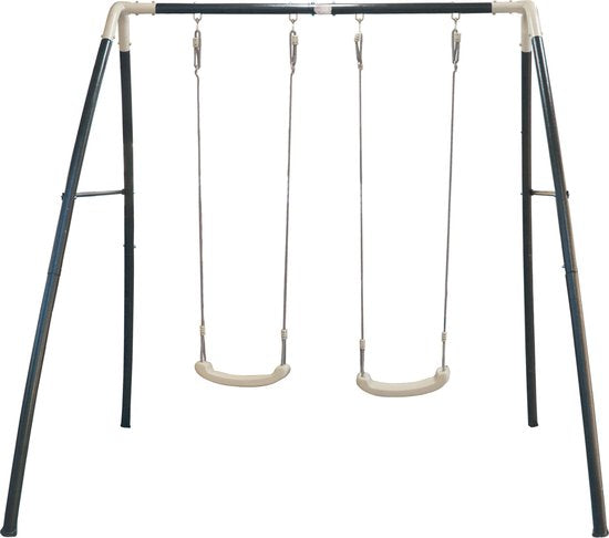Balançoire double en métal AXI Anthracite/Crème - Balançoire autoportante avec sièges de balançoire en plastique - Balançoire pour enfants