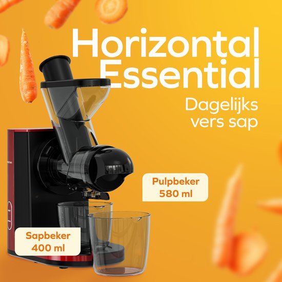 KitchenBrothers Slowjuicer - Presse-agrumes - Presse-légumes et fruits - Alimentation 43 mm et 60 mm - 400 ml - Rouge