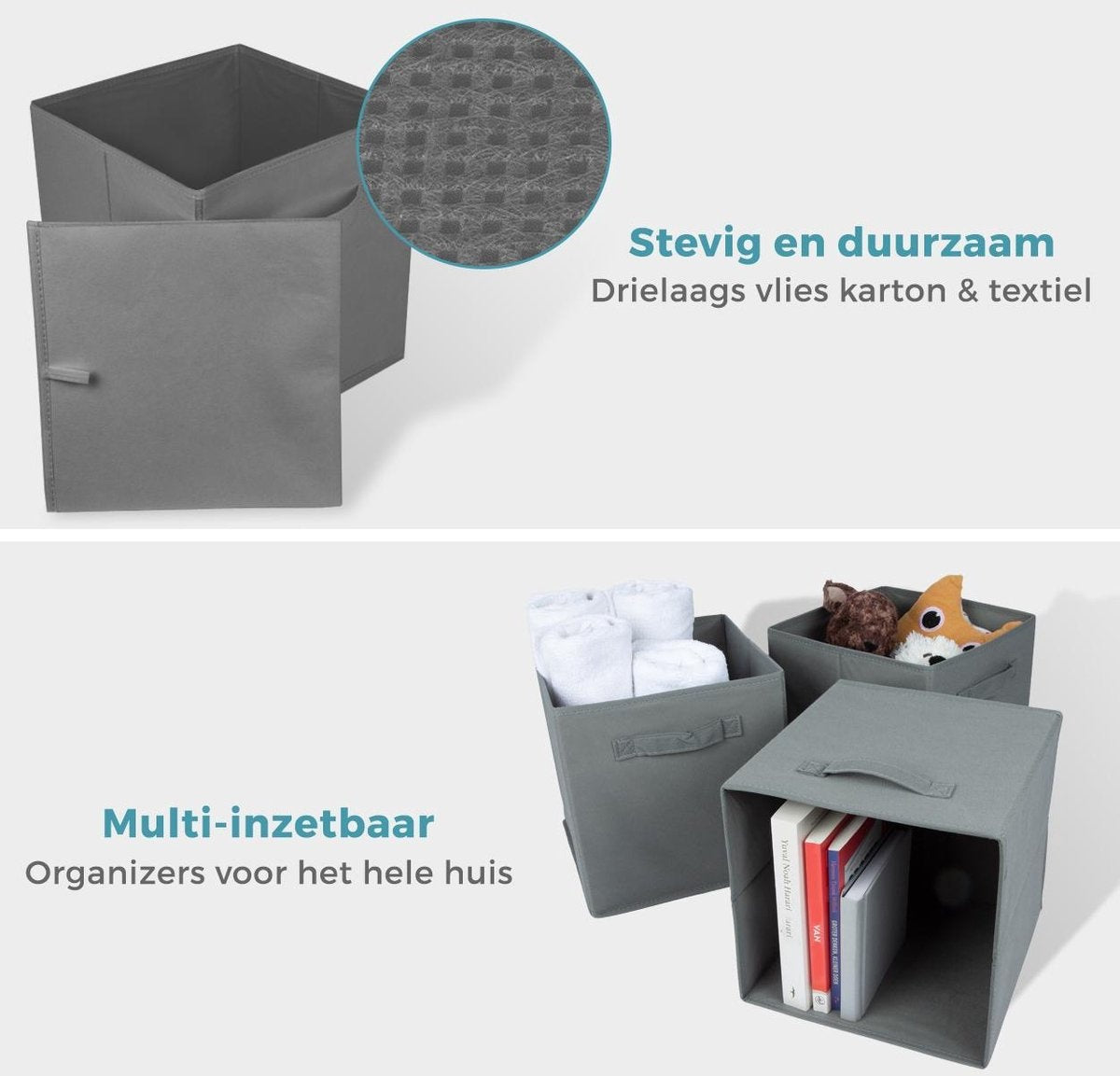 LifeGoods Organiseurs de placards - 6 pièces - 20L - Textile - Gris