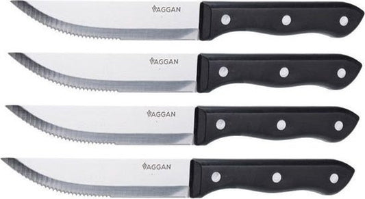 4x BBQ steakmessen set RVS zilver 33 cm - Messenset