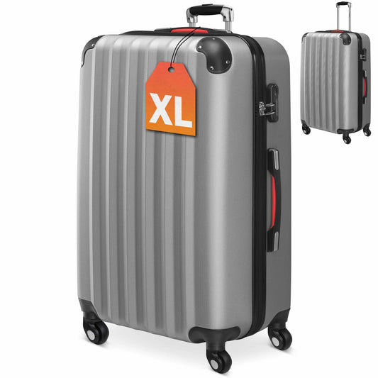 Valise rigide XL - 90 L - Roulettes à 360° - ABS - Argent