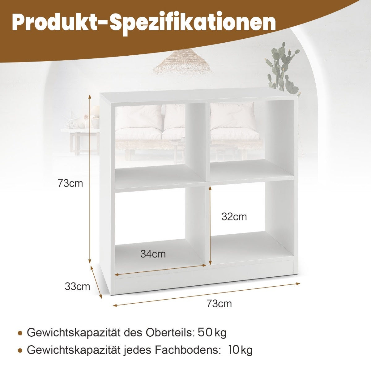 Bibliothèque Coast en bois avec 4 compartiments Cube Plank & Tilt Protection 73 x 33 x 73 cm blanc