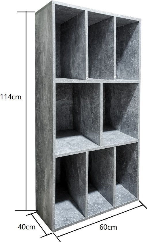 Meuble de rangement pour vinyles LP - meuble à disques - rangement vinyles LP - bibliothèque - 8 compartiments - aspect béton gris