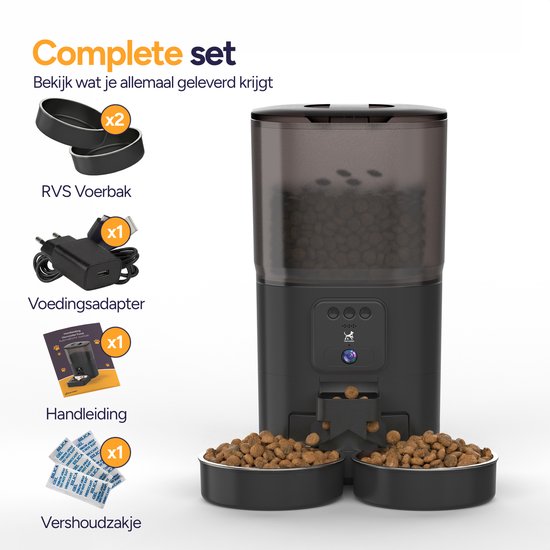 Viervoeter Feed Pro Dual - Mangeoire automatique 7 L - Caméra HD et audio - Chat et chien - Distributeur automatique de nourriture avec application - Noir