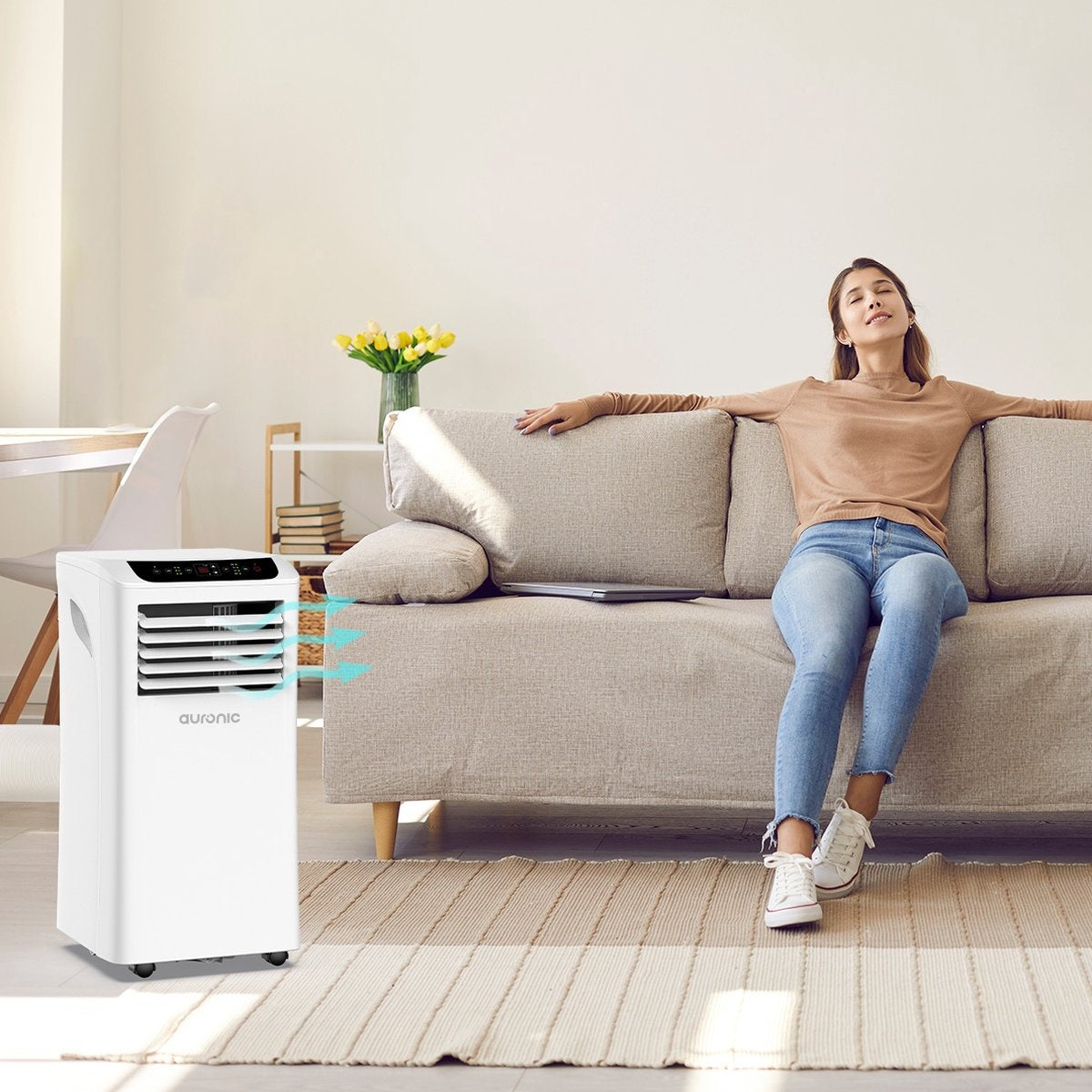 Climatiseur mobile - Auronic  - 4 modes - Avec télécommande et kit de calfeutrage de fenêtre - Convient pour une superficie de 15-35 m2 - 10 000 BTU - Blanc