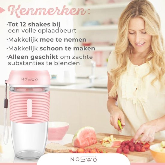 Noswo Blender To Go - Blender portable - Blender portable - Mini Blender pour les déplacements - Smoothie Maker - Blender sans fil - Rose