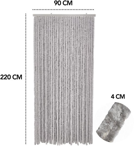 Rideau anti-mouches Brixy - Queue de chat - 90 x 220 cm - Brins de 2 cm d'épaisseur - Gris