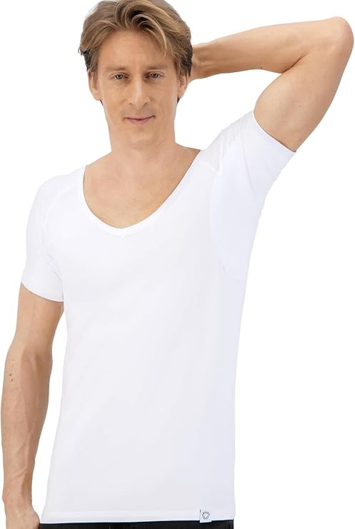Maillot de corps anti-transpiration Fibershirts pour homme - Col en V profond - Rembourrages pour les bras PRO - Traitement argenté