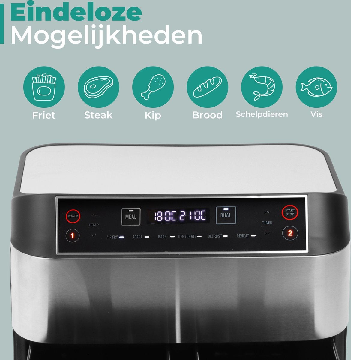 Niceey Double Airfryer XXL - 8L - 2460W - Silver