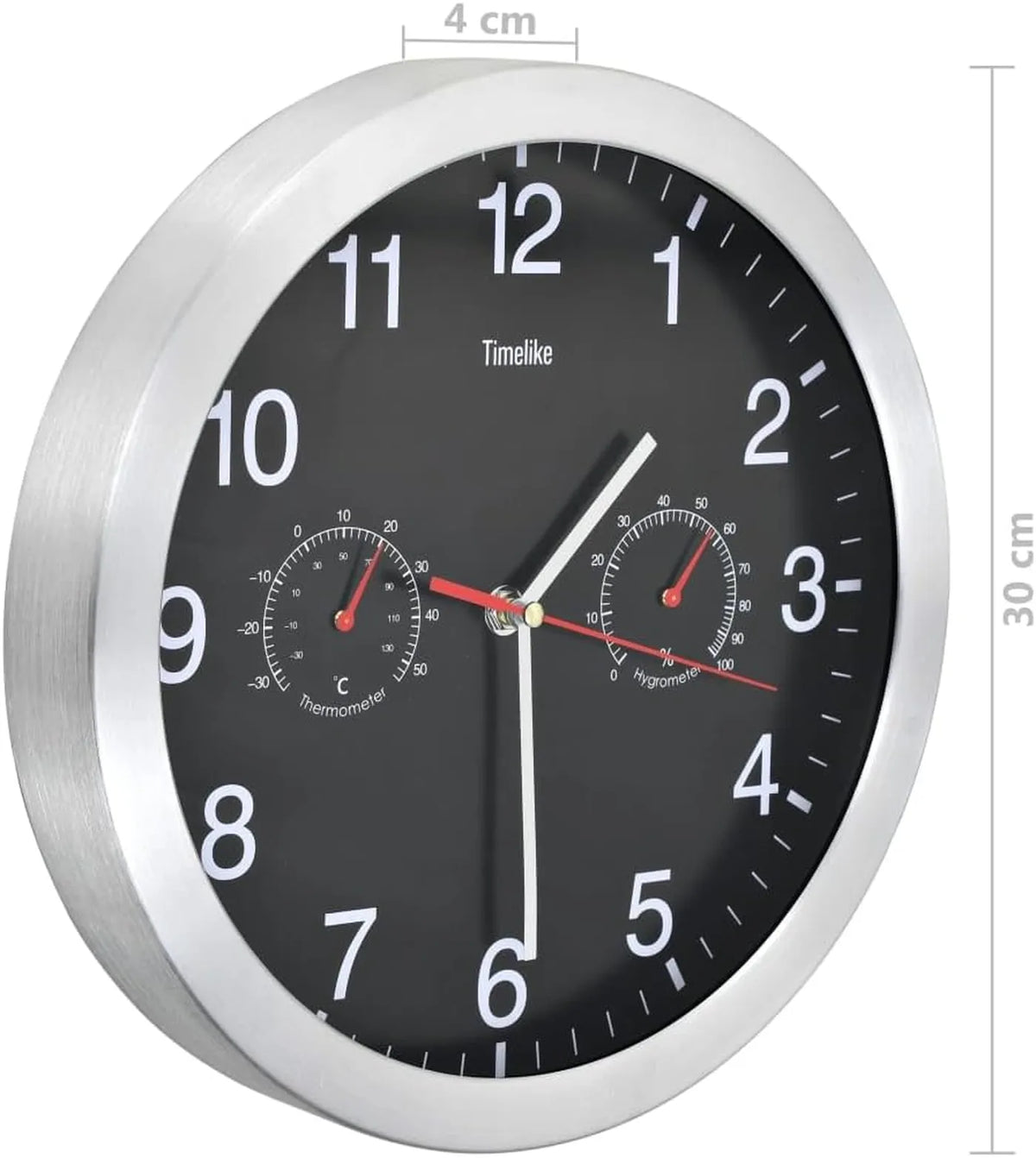 Horloge murale VidaXL Ø 30 cm avec thermomètre et hygromètre - Mouvement à quartz de précision - Aluminium noir