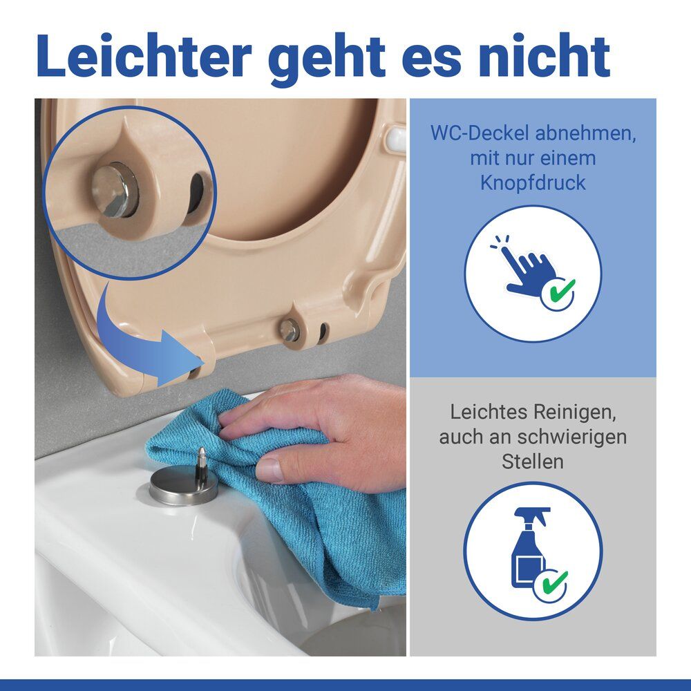 Siège de WC WENKO Ottana beige - Duroplast - Easy-Close - Fix-Clip