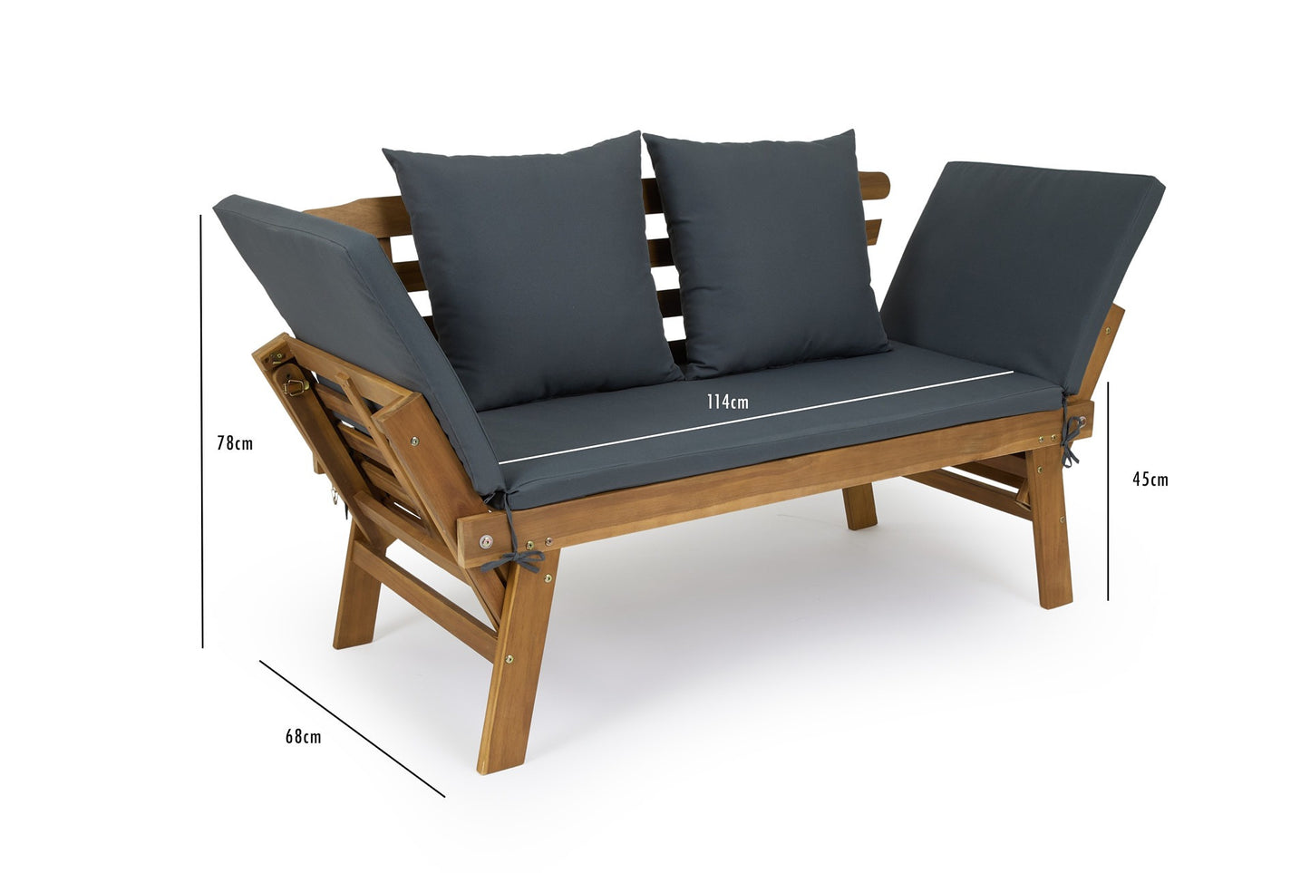 Lifa Garden Banc de jardin avec fonction allongée - Coussins inclus - 2 personnes - Max. 220 kg - 130 x 68 x 78 cm - Anthracite