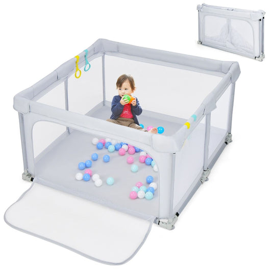 Coast Baby Box pliable 124x124x70 cm Gris avec 50 boules Ocean et 4 poignées - Tissu Oxford, maille respirante