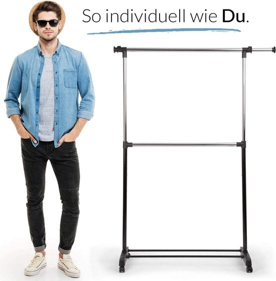 Heroism Porte-vêtements à roulettes, support de penderie stable et chargeable, tringle à vêtements extractible, tringle à vêtements, tringle à vêtements, tringle à penderie