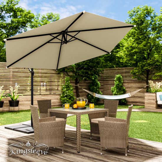 Parasol suspendu Kingsleeve - Ø 330 cm, protection UV 80+, balancier - Crème