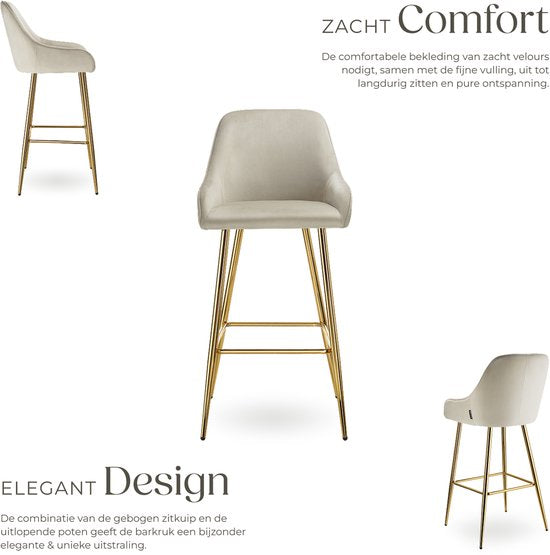 tectake® - Lot de 2 tabourets de bar Avane - Tabouret de bar rembourré avec dossier - Tabourets de bar - Tabouret de bar ergonomique avec repose-pieds - Chaise de salle à manger avec revêtement en velours - Pieds robustes en acier avec protection antidéra