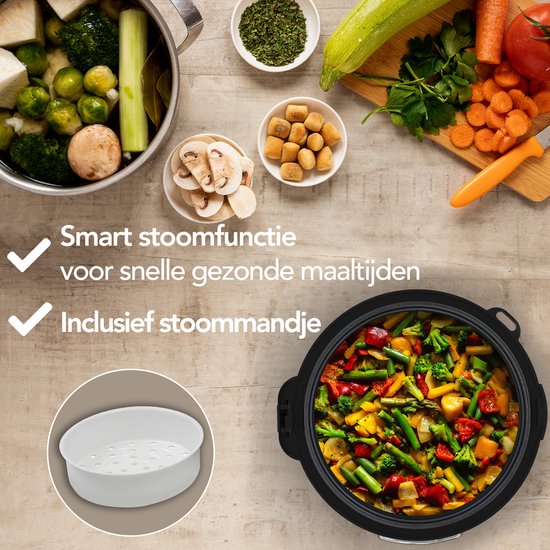 Aviro Rice Cooker - Slowcooker - 1,2L - 7 Fonctions - Fonction maintien au chaud - Cuiseur de riz - Antiadhésif - Multicuiseur - 2-6 personnes - acier inoxydable