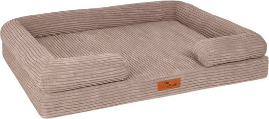 By Cee Cee Panier orthopédique pour chien - Coussin orthopédique pour chien - Lit pour chien - Tissu côtelé - Pour chiens de taille moyenne - Taupe moka - 108x81cm - Emma