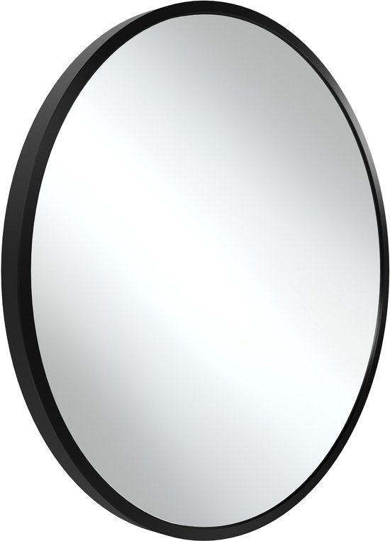 tectake® - Miroir mural rond Fiona - Miroir de salle de bain - Miroir rond avec cadre en aluminium robuste - Miroir pour la salle de bain, le salon ou la chambre - Diamètre de 80 cm