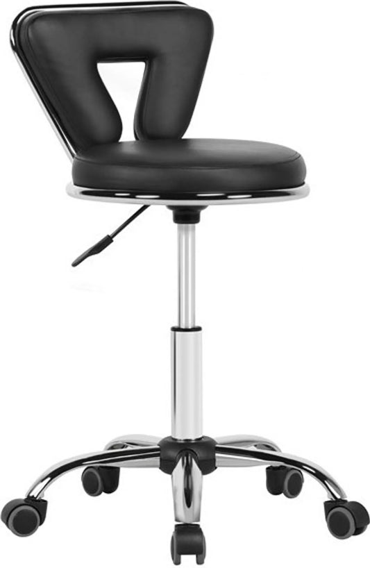 Tabouret de bar Yaheetech sur roulettes avec dossier triangulaire – Équipé d'un vérin à gaz réglable en hauteur, d'un siège pivotant à 360° et d'un design géométrique – Pour le salon, la cuisine et les cabinets professionnels – Simili cuir PU noir et méta