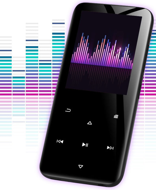 Nuvance - Lecteur MP3 Bluetooth - Mémoire interne 16GB - Support jusqu'à 128GB - Enregistreur vocal numérique - avec radio FM - Noir