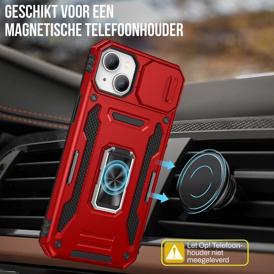 Podec Case suitable for iPhone 14 Red Phone Case - Anti-Shock Case Cover Hybrid Armor Case with Kickstand Ring with Screen Protector