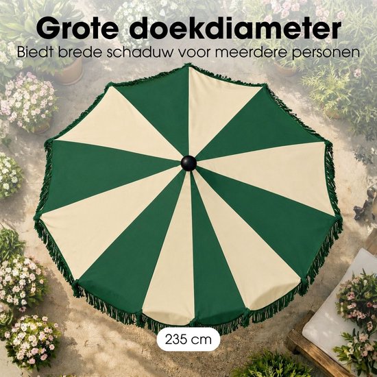 Mica Decorations Kim : parasol rayé avec sac de transport - Parasol à mât 238 x Ø 235 cm - Parasol de jardin ou de balcon - Polyester, acier - Vert foncé