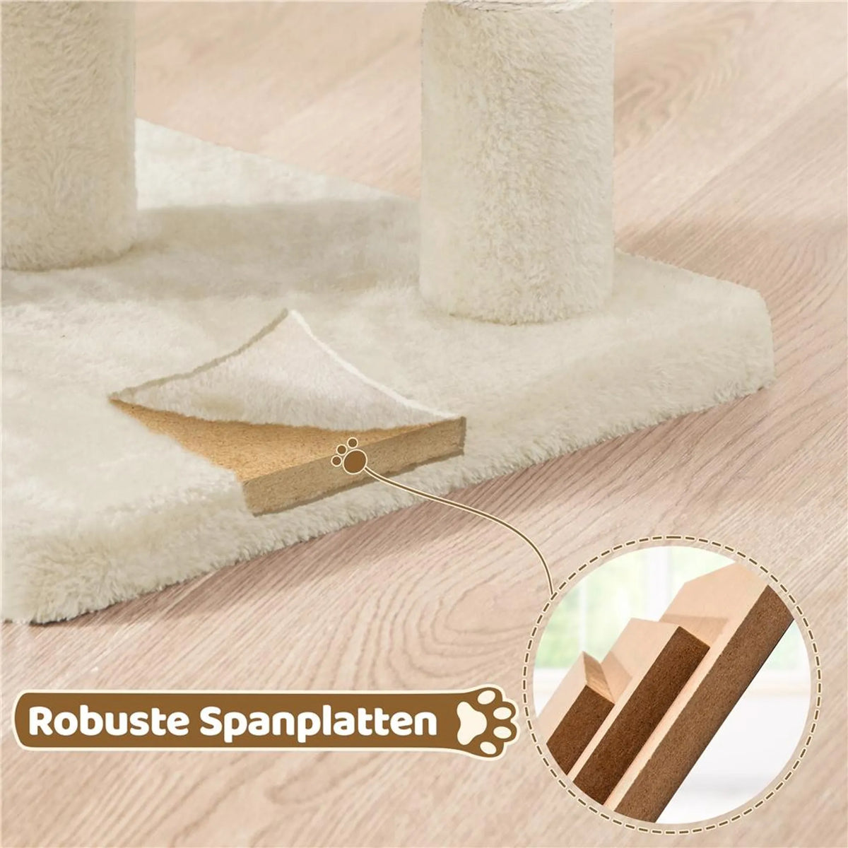 Arbre à chat Yaheetech - Beige - 40,5 x 40,5 x 59 cm - Abri pour chat, poteaux en sisal et balle à jouer