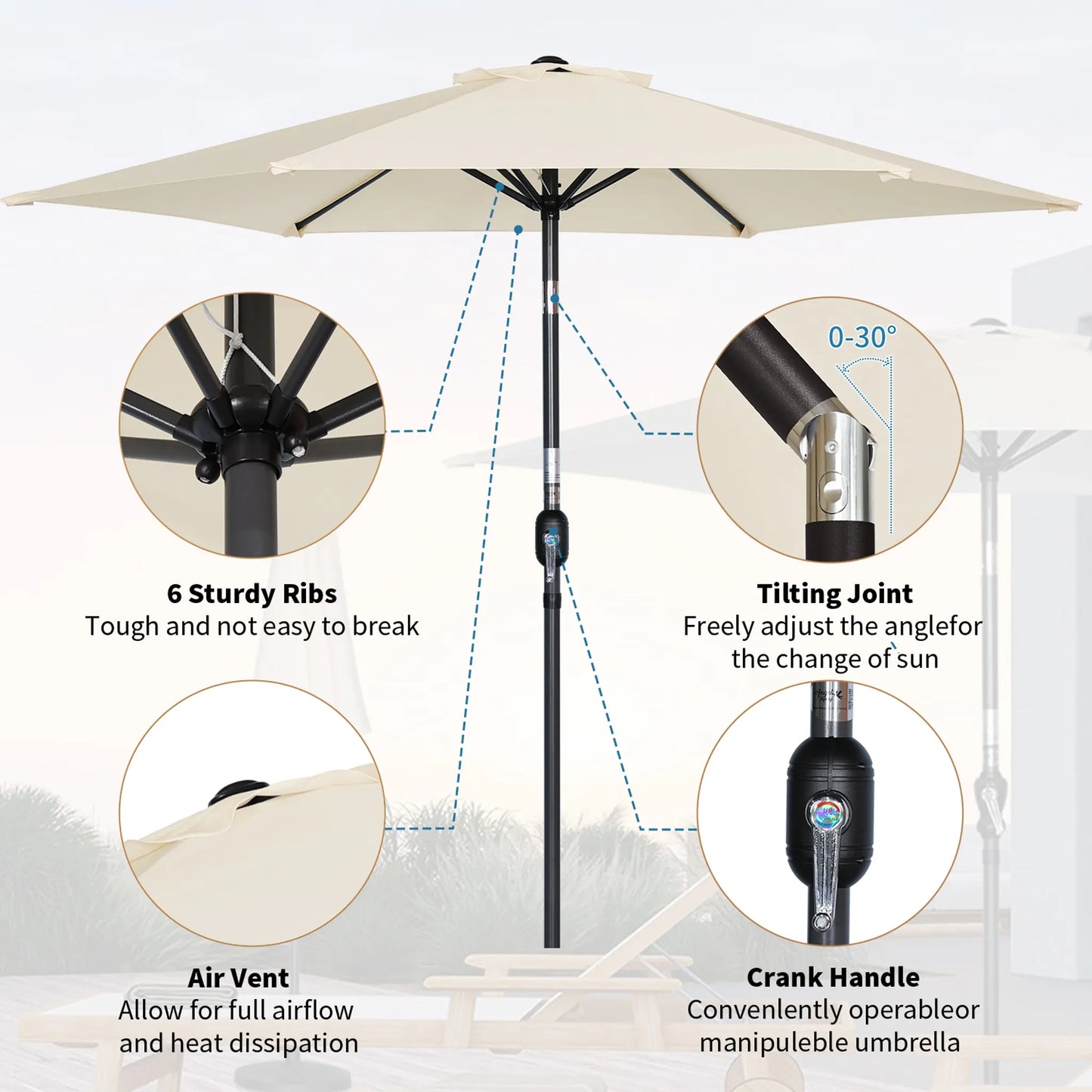 Angel Living Parasol - Ø270 cm - Inclinable - Crème