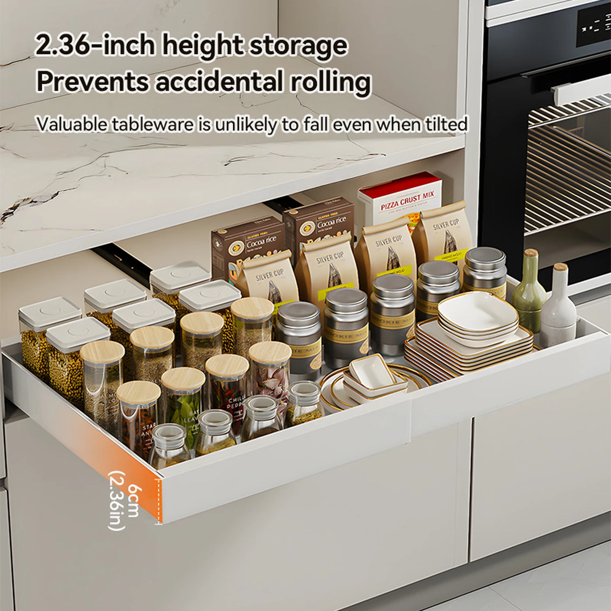 VIVREAL Tiroir de rangement coulissant blanc 42–68 cm – Grand panier de cuisine coulissant – Sans perçage – Capacité de charge de 33 lb – S42W