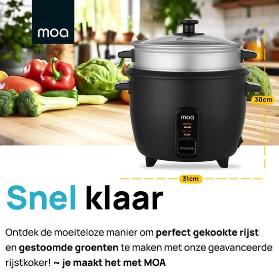 Cuiseur de riz avec cuiseur vapeur - MOA - 1.5 litres - Noir - RC18B
