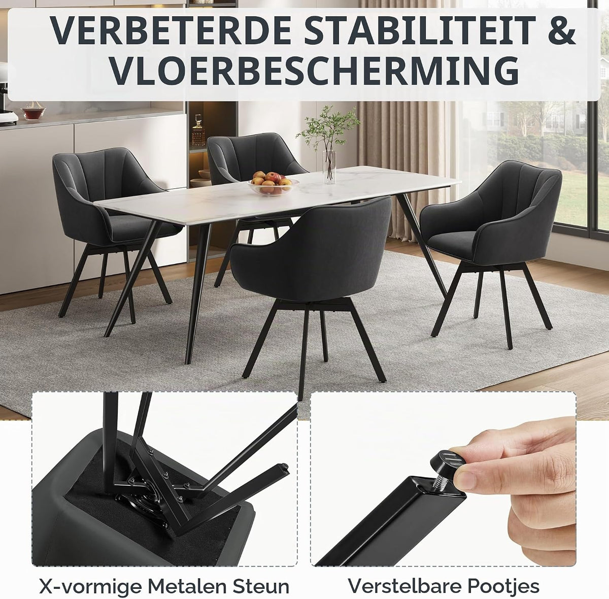 Lot de 2 chaises de salle à manger pivotantes avec accoudoirs et revêtement en velours gris foncé