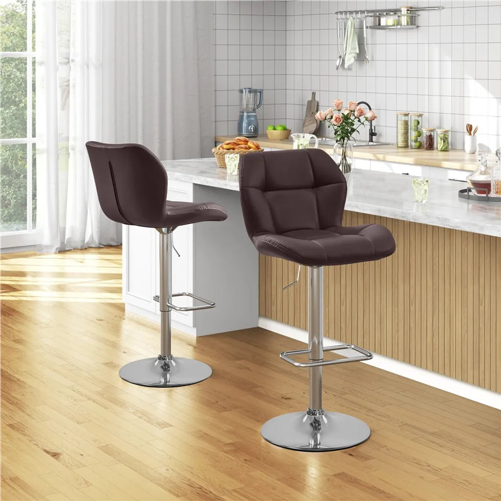 Lot de 2 tabourets de bar Yaheetech - Marron - Tabourets de bar pivotants à 360° et réglables, avec dossier et repose-pieds
