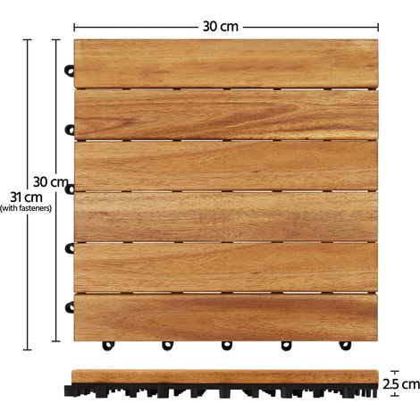 Yaheetech Dalles de terrasse en bois d'acacia, lot de 10 - 31 x 31 cm - Dalles à emboîter pour jardin, balcon et terrasse
