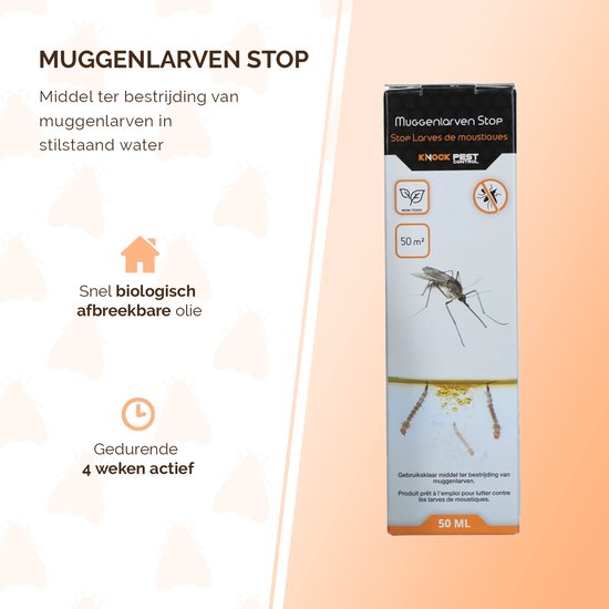 Knock Pest Control Mosquito Larvae Stop 50 ml - Moyen de lutte contre les larves de moustiques - Convient pour le traitement des eaux stagnantes - étang et aquarium - Action efficace jusqu'à 4 semaines