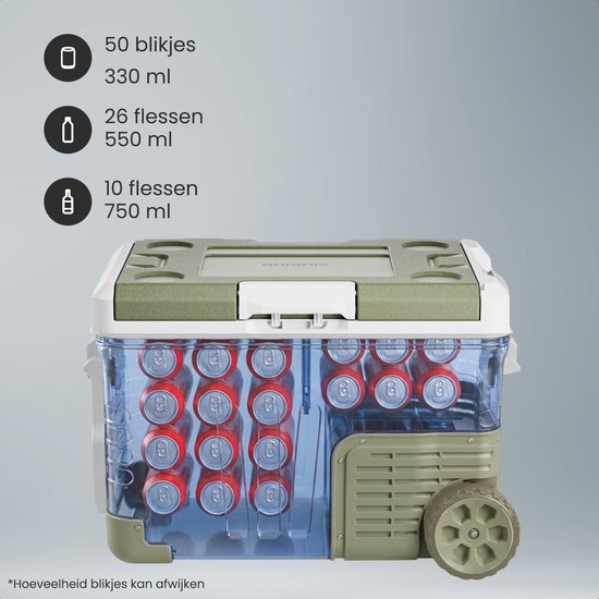 Auronic Electric Cool Box - Compresseur - 35L - 12V et 240 volts - Réfrigérateur de camping - Frigobox Car - Avec roues et poignée - Vert