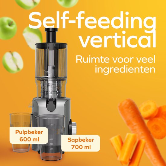 KitchenBrothers Slowjuicer - Vertical - Presse-agrumes - Presse-légumes et fruits - 126 mm - 750 ml - Gris