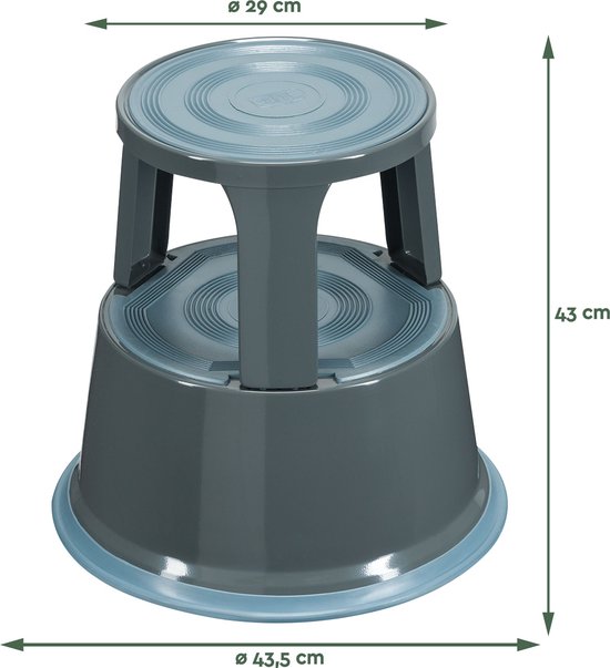 BRASQ Tabouret de marche Premium Gris - Capacité 150 kg - Tabouret de marche - Pied d'éléphant - Tabouret de bureau - Escalier mécanique - Tabouret - Métal