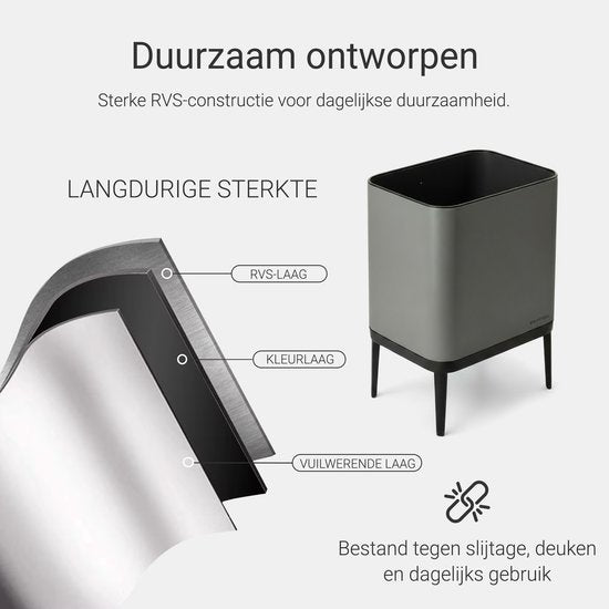 Poubelle 60 litres - Avec anneaux de tri sélectif 2 x 30 litres - 2 compartiments - Acier inoxydable - Gris graphite - 42 x 33 x 76 cm - STAUS&BACH Nuvio