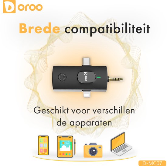 Microphone sans fil professionnel Doroo® - Lot de 2 - Micro-cravate - Bonnettes anti-vent - Batterie longue durée - Épingle de cravate - Son de qualité professionnelle - Micro sans fil USB-C/Lightning/AUX pour iPhone et Android - Plug & Play - Garantie de