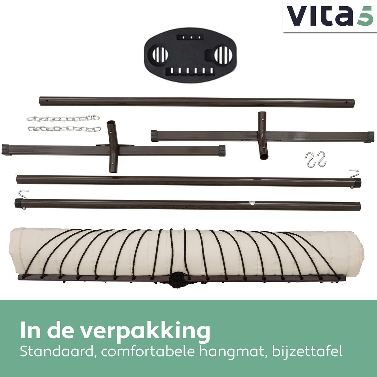 Support de Hamac avec toile Vita5 - 2 places - avec porte-gobelet - Beige