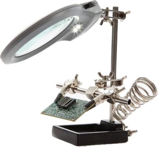 Velleman Handy troisième main avec loupe, lampe LED et support pour fer à souder pour les travaux de précision